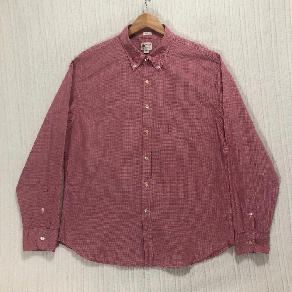 J.Crew Tailored Fit Button Down Shirt Gingham Check Long Sleeve Red Size‎ M
